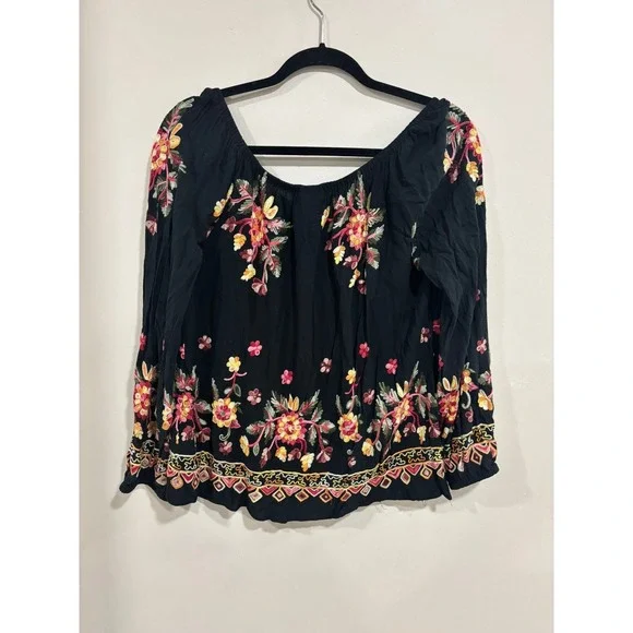 Liv Los Angeles XL Embroider Boho Peasant Blouse Floral Tassel Top Chic Western - Picture 4 of 4